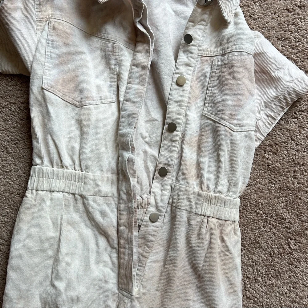 Le Lis Collection Ribbed Tie Dye Cream White Mulitcolor Cotton Jumpsuit Medium - Picture 3 of 11